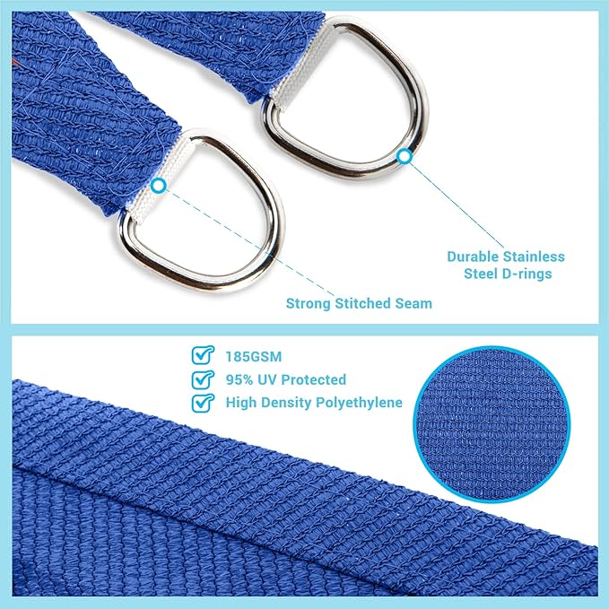 AsterOutdoor Sun Shade Sail Rectangle 10' x 13' UV Block Canopy for Patio Backyard Lawn Garden Outdoor Activities, Blue