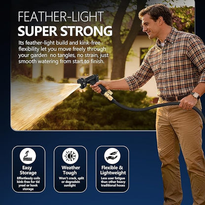 Flexible Garden Hose 100 FT, Ultra Lightweight Water Hoses 100FT w/10 Function Sprayer and 3/4" Brass Fittings, Kink-Free, Sturdy, Abrasion Resistant for Yard, Lawn, Outdoor and Gardening(Black)