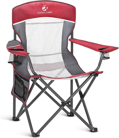 ALPHA CAMP Heavy Duty Camping Chair 500LBS Capacity, Oversized Folding Chair for Heavy People, Padded Portable Outdoor Chair with Cooler Bag & Cup Holder for Camping, Fishing, Beach