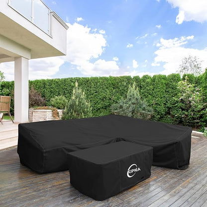Kipiea Patio V-Shaped Sectional Sofa Cover, 420D Heavy-Duty Oxford Fabric Outdoor Sectional Cover with 6 Windproof Buckles, Anti UV and No Tears, No Fading (85"/85" L x 33.5" D x 31" H) Black