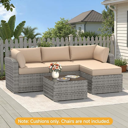 HOMREST Outdoor Sectional Cushions Set of 9, Waterproof Patio Furniture Cushions for 4-Seat Rattan Wicker Sofa, Deep Seat Couch Cushions with Non-Slip Bottom & Machine Washable Covers,Khaki