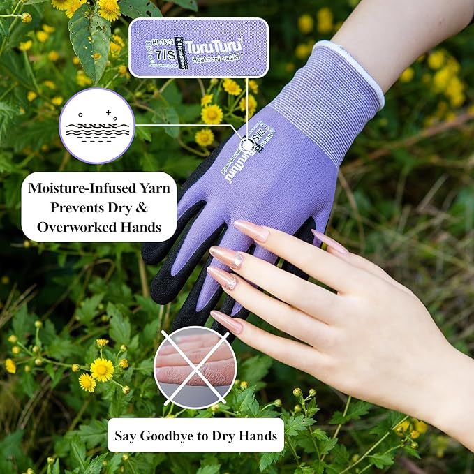 HandLove 6 Pairs Gardening Gloves for Women-Moisturizing Durable Work Gloves.Latex-free Sandy Nitrile Coated for Yard Garden,Touchscreen Friendly Protective Work with Grip,Medium,Pink&Green