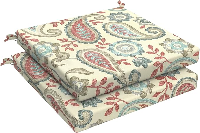 LVTXIII Outdoor Chair Cushions 19"x19"x2" Pack of 2, Water-Repellent Square Corner Memory Foam Seat Cushions with Ties for Garden Patio Furniture,Paisley Vintage