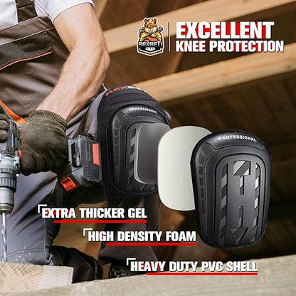 REXBETI Knee Pads for Work, Construction Knee Pads for Men, Heavy Duty Comfortable Anti-slip Foam Gel Knee Pads for Gardening Flooring and Cleaning, Strong Stretchable Straps, Black