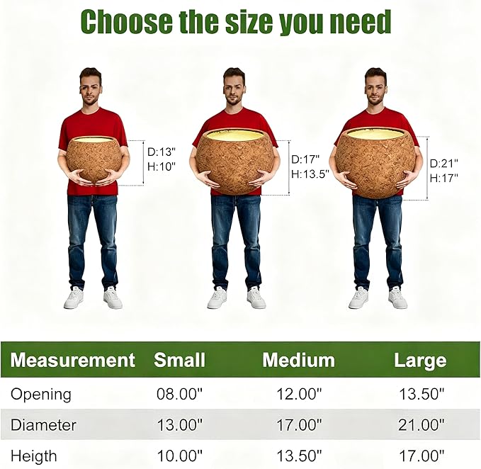 10 H x 14" Dia (10" Pot Opening) Round Fiberstone Planter with Drainage Hole, Indoor/Outdoor Large Plant Pot for Home Patio Garden, Ideal for Large Plants -Camel