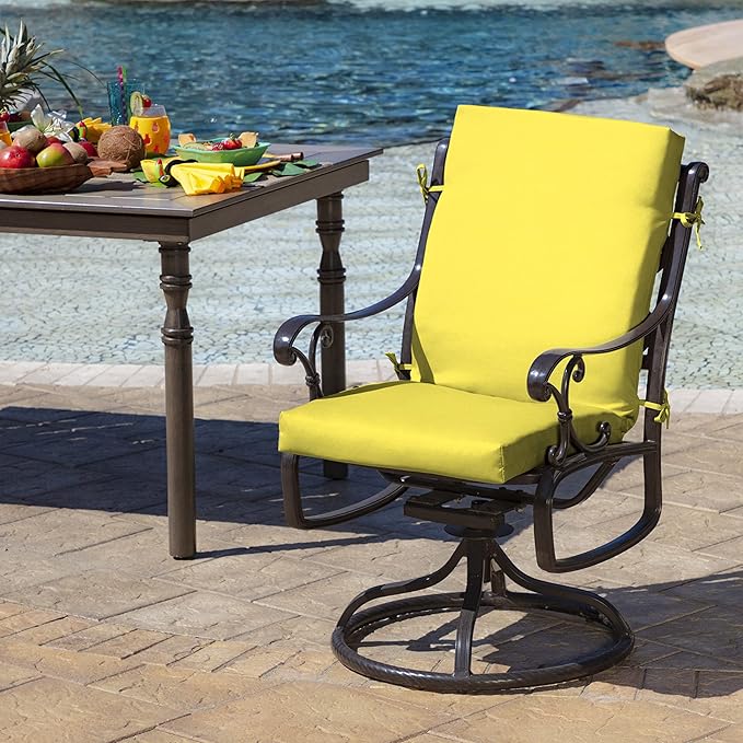 Arden Outdoor Patio Dining Chair Cushion, 20x44, Rain-Proof Seat Pad, Fade-Resistant Outdoor Cushion Lemon Yellow Leala