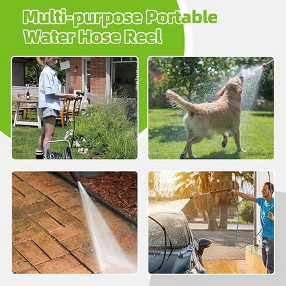 Water Hose Reel Cart, Holds 60-80 Ft of 5/8 Inch Hose, Green Wall Mounted Garden Hose Cart, Portable Hose Reel for Convenient Storage and Watering