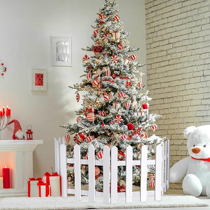 RUODON 4 Pack Thick Christmas Tree Fences White Wooden Picket Fences Tree Fence Border Decoration for Xmas Wedding Party Decor Garden Home, 15.7 x 12 Inches