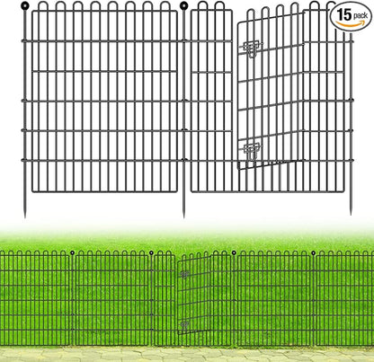 15 Panels No Dig Decorative Garden Fence with Gate for Yard, 32 in(H) X 35.4 ft(L) Animal Barrier Fencing for Outdoor Dog, Metal Portable Garden Fences for Borders, Pets, Landscape, Temporary Fence