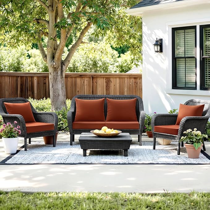 MIULEE Burnt Orange Outdoor Chair Cushion 22x22 Inch for Patio Furniture Linen Textured Waterproof & 3 Year Color Fastness Seat and Back Couch Cushion with Ties No Slip Design