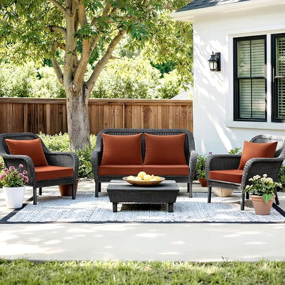 MIULEE Burnt Orange Outdoor Chair Cushion 22x22 Inch for Patio Furniture Linen Textured Waterproof & 3 Year Color Fastness Seat and Back Couch Cushion with Ties No Slip Design