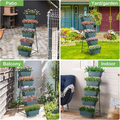 5 Tier Vertical Raised Garden Bed Planter Box, Vertical Raised Bed with Drainage Holes for Indoor Outdoor Herbs Flowers Vegetables Plants, Grey