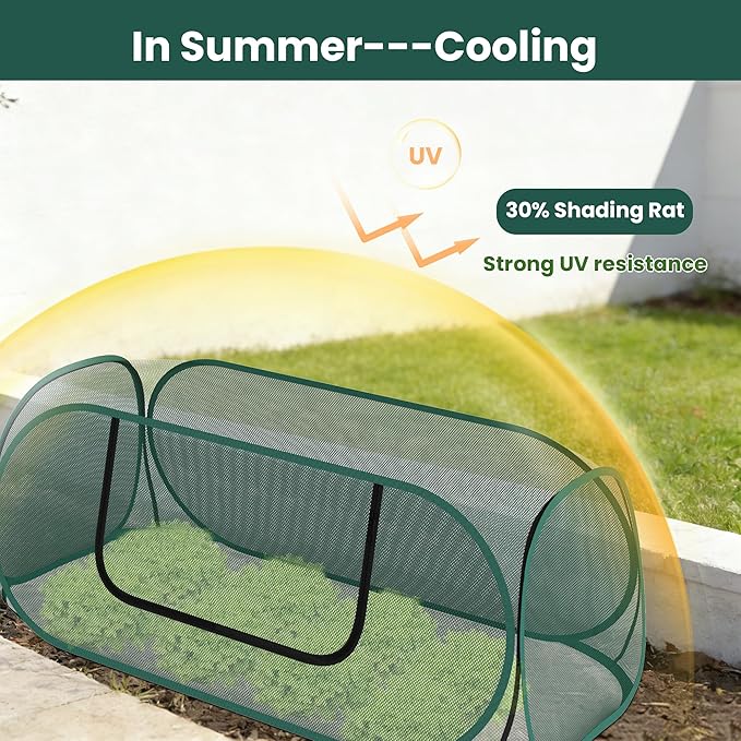 2-Pack Raised Garden Bed Covers, 45" x 22" x 17" Mesh Crop Cage, Pop-Up Plants Cover with 30% Shade Cloth for Seedlings Vegetables Fruits Flowers, Protects Against Birds Animals Pests with 16 Stakes