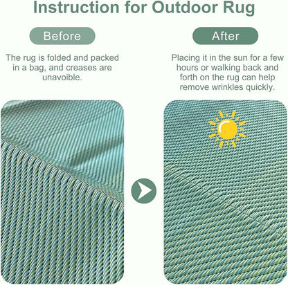 Anidaroel 8x10ft Ombre Outdoor Rug for Patios Clearance, Waterproof Camping Rug for Outside RV, Reversible Plastic Straw Outside Rugs, Large Outdoor Area Rug for Camper, Picnic(Blue&Green,8'x10')