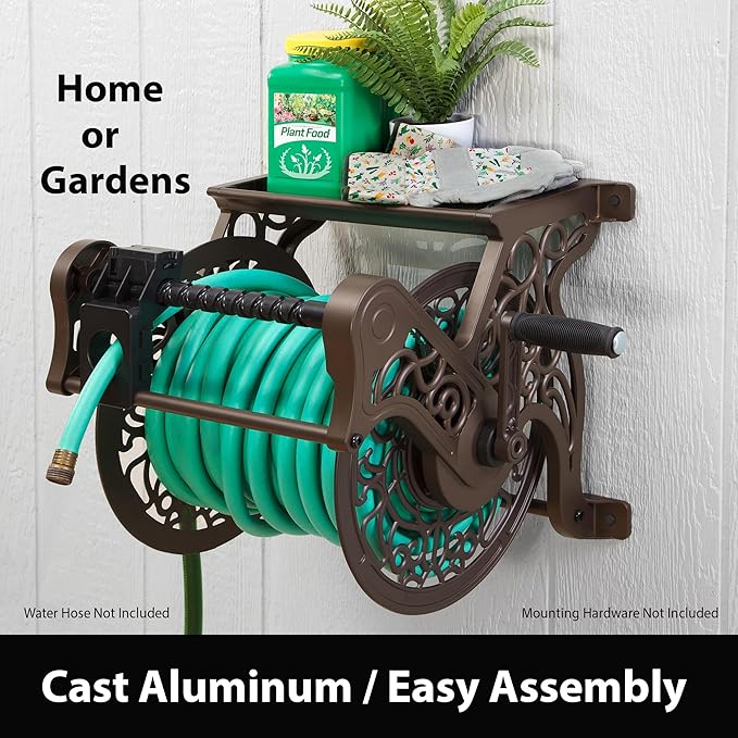 Liberty Garden 707-P Decorative Wall Mount Hose Reel with Plastic Guide, Bronze