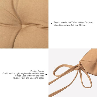 ARTPLANT Outdoor Dinning Seat Pads Cushions with Tie 19"x19"x4",Square Wicker Outdoor Tufted Chair Cushion,Set of 2,Light Brown