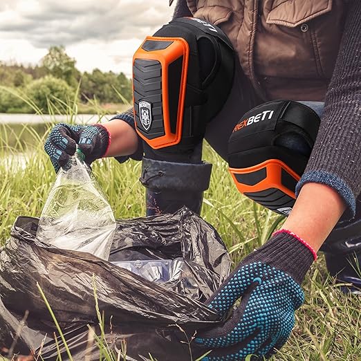 REXBETI New Upgraded Knee Pads for Work, Construction Knee Pads for Men, Heavy Duty Comfortable Anti-Slip Foam Gel Knee Pads for Gardening Flooring and Cleaning, Extra 4 Extension Straps, Orange