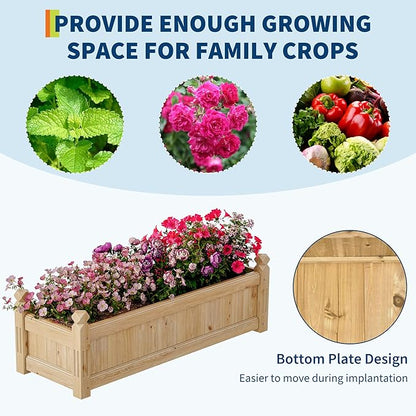 Large Wooden Raised Garden Bed 43.5" l x 16" w x 14" h, Outdoor Rectangular Planter Box for Vegetables, Flowers, Herbs, Yard, Patio, Backyard & Greenhouse, Elevated Horticulture Wood Garden Planter