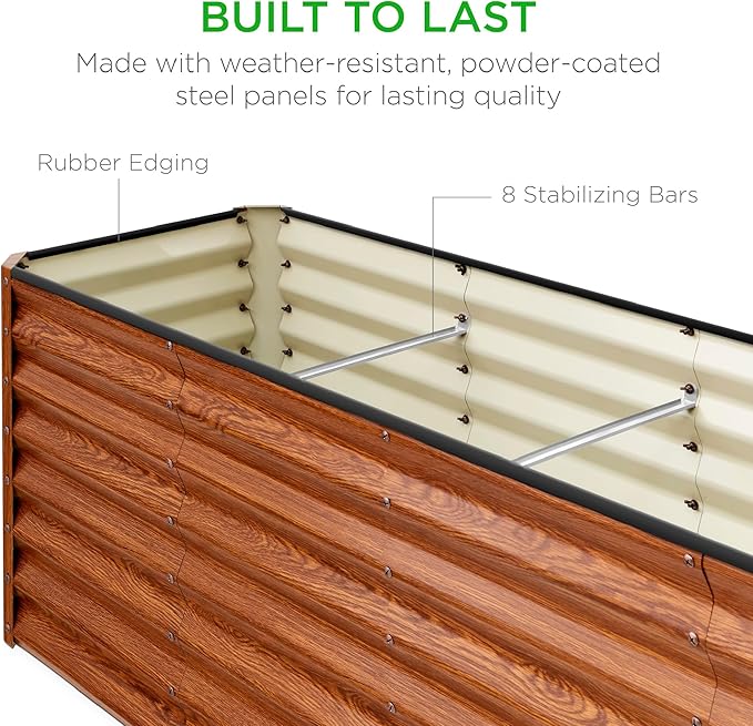 Best Choice Products 8x2x2ft Raised Outdoor Metal Garden Bed, Rectangular Planter Box for Herbs, Flowers, and Deep Root Vegetables w/ 240 Gallon Capacity - Wood Grain