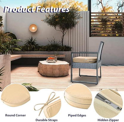 Outdoor Chair Cushions Set of 4 -Waterproof Outdoor Seat Cushions for Patio Furniture, Patio Chair Cushion with Handle and Ties, Round Out Door Chair Pads,17" x 16" x 2",Beige