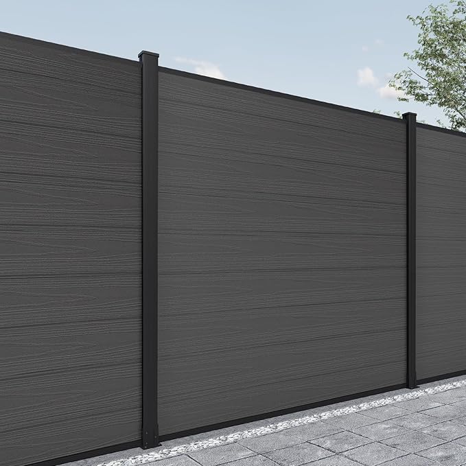 Mondaria Privacy Fence Panels for Outside, 6ft(W) x 6ft(H) Outdoor Fence with 2 Posts, Wind Resistant Wood Plastic Composite Fencing Panels for Patio,Backyard,Garden and Swimming Pool(Silver Gray)