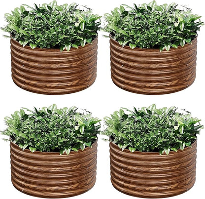4 Pack Brown 2x2FT Round Corrugated Galvanized Steel Raised Garden Bed Outdoor, Metal Above Ground Garden Bed for Vegetables and Flowers, Raised Beds for Gardening-2x2FTx10Inch