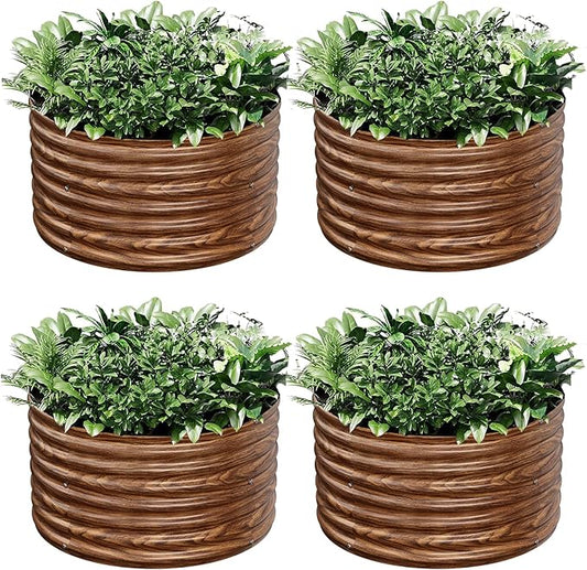 4 Pack Brown 2x2FT Round Corrugated Galvanized Steel Raised Garden Bed Outdoor, Metal Above Ground Garden Bed for Vegetables and Flowers, Raised Beds for Gardening-2x2FTx10Inch