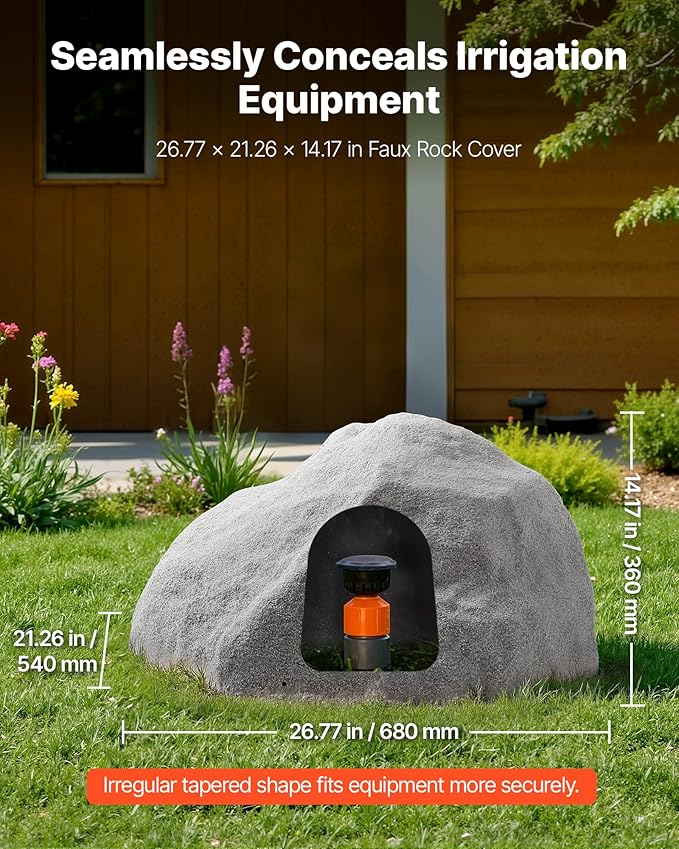 VEVOR Faux Rock Cover, Outdoor Fake Rock Well Pump Cover, Realistic Natural Texture, Lightweight & Weather-Resistant Artificial Boulder for Landscaping Garden Yard Décor, Dark Grey, Medium Size