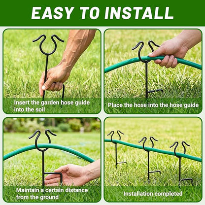 14 inch Garden Hose Guide Spike, 4 Pack Metal Hose Guides for Garden Heavy Duty Rustproof Coated Stake Keeps Water Hose Out of Flower Beds for Outside Lawn & Yard Plant Protection (Black)