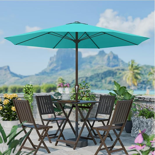 PatioKingdom 11FT Patio Umbrella,Outdoor Umbrella with Push Button Tilt and Crank,Market Table Umbrella with 8 Sturdy Fiberglass Ribs UV Protection(Peacock Blue, 11FT)