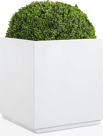 Wallowa Metallic Heavy Planter Box for Outdoor or Indoor, No Assemble and Seamless, Large Square Planter, Cube Planter for Tall Trees, Plants, Flowers 21Lx21Wx24H 35Pounds White