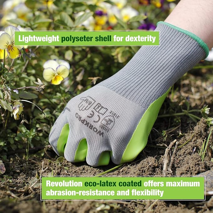 WORKPRO 6 Pairs Garden Gloves, Work Glove with Eco Latex Palm Coated, Gardening Gloves, Working Gloves for Weeding, Digging, Raking, and Pruning (Medium)