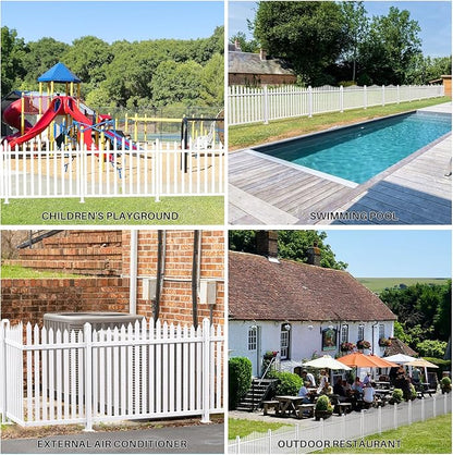 Patio 5 Sets Vinyl Picket Fence Panels 36" H x 84" W White PVC Decorative Fence for Front Yard Porch Patio Deck Pool Air Conditioner Fence Safety Dog Fence (20 Pickets, Scallop)