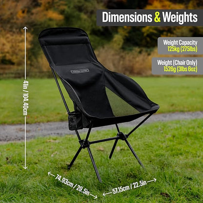 TSE HC100 Camping Chair, 3.36lbs Lightweight Folding Chair with Cup Holder, Portable and Easy to Carry for Camping, Beach, Hiking, Urbain, Festival or Garden (Black)