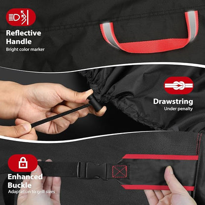 TOPCROWN Grill Cover for Outdoor Grill, BBQ Gas Grill Waterproof Anti-UV Oxford Fabric Windproof Design with Adjustable Straps, Fits Weber/Char-Broil/Nexgrill and More (420D Black+Red, 30" - 32")