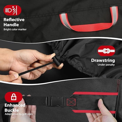 TOPCROWN Grill Cover for Outdoor Grill, BBQ Gas Grill Waterproof Anti-UV Oxford Fabric Windproof Design with Adjustable Straps, Fits Weber/Char-Broil/Nexgrill and More (420D Black+Red, 49" - 52")