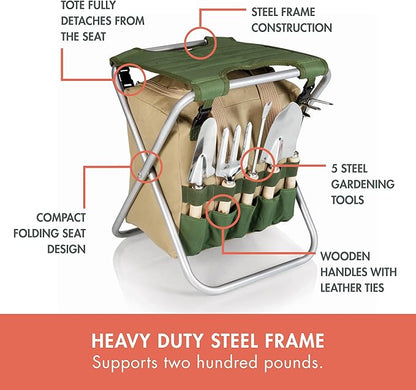 PICNIC TIME Garden Kneeler and Seat, Folding Gardening Bench, Portable Garden Stool and Kneeler with Detachable Tote Organizer for Weeding & Yard Work (Olive Green with Beige Accents)