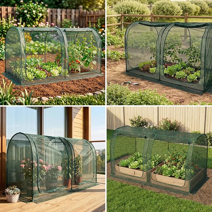 Crop Cage for Garden,98"x49"x49" Tunnel Plant Netting Cover with Zipper,Garden Bed Cover for Protection for Vegetables Fruits,Garden Cage for Plant and Animal