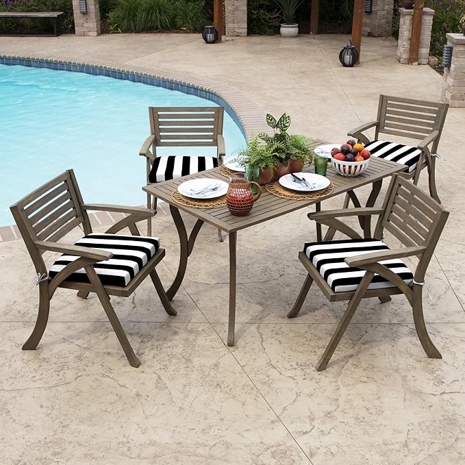 Arden Indoor/Outdoor Seat Or Rocking Chair Cushion, 19 x 18, Water Repellent, Rain Proof, Fade Resistant Cushion for Rocking Or Dining Chairs Black Cabana Stripe