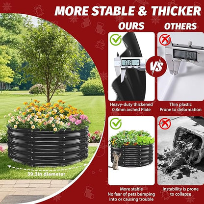 16 Inch Tall Heavy-Duty Round Steel Rised Garden Bed – Wave-Shaped Design Galvanized Metal Planter Box for Vegetables Flowers Succulent at Patio/Garden Outdoor (Black, 40" Diameter X 16" Tall)
