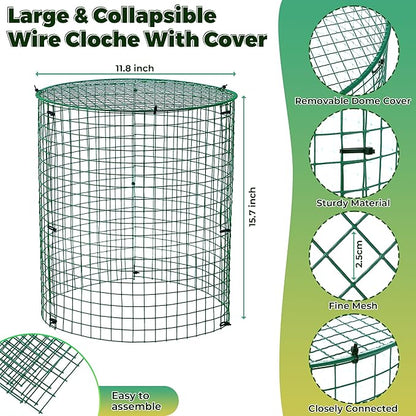 6 Pack Garden Plant Protectors from Animals with Stakes, Metal Mesh and Detachable Covers Wire Plant Cage for Keeping Bunny Animals Out, Chicken Wire Cover Garden Protect (16 * 13 in)