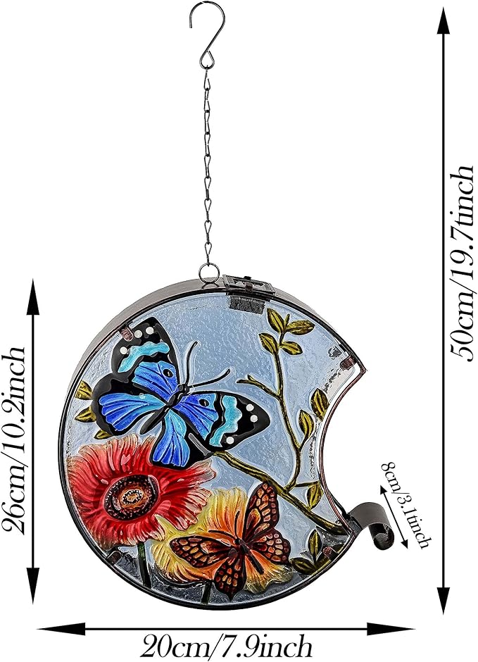 TERESA'S COLLECTIONS Solar Lantern for Outdoor,45 Ounces Metal Glass Bird Feeder with Solar Outdoor Lights,Waterproof Hanging Hummingbird Wild Birdfeeder for Garden Yard Lawn Decor, Decor