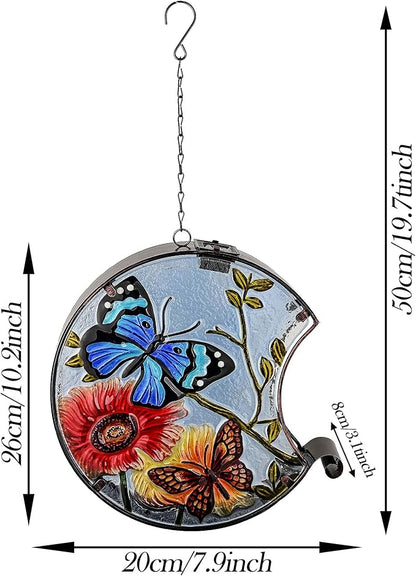 TERESA'S COLLECTIONS Solar Lantern for Outdoor,45 Ounces Metal Glass Bird Feeder with Solar Outdoor Lights,Waterproof Hanging Hummingbird Wild Birdfeeder for Garden Yard Lawn Decor, Decor