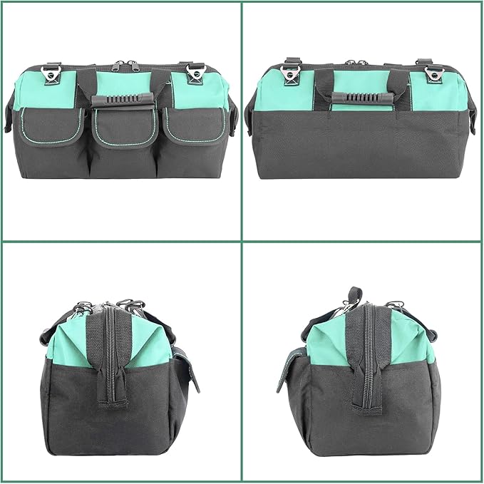 Women Heavy Duty Tool Bag with Molded base,Garden Storage Organizer for Tools,16 x 7.5 x 10.5 inches,600D Polyester Fabric(Teal)