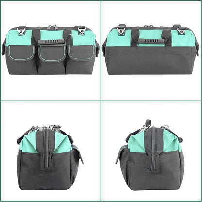 Women Heavy Duty Tool Bag with Molded base,Garden Storage Organizer for Tools,16 x 7.5 x 10.5 inches,600D Polyester Fabric(Teal)