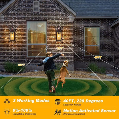 Motion Sensor Outdoor Wall Lights 2 Pack - Oil Rubbed Bronze Dusk to Dawn Light Fixtures, 16" Exterior Wall Sconces, Large Brown Outside Lamps for House, Modern Wall Lanterns