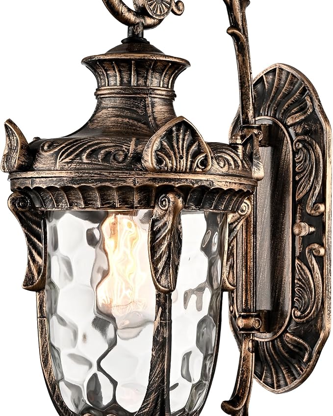 SAMTEEN Outdoor Wall Light Fixtures Bronze 20.1" Exterior Wall Lantern Sconce with Hammered Glass Shade Waterproof Porch Lights Wall Mount Outside Lights for Patio Front Door Garage House