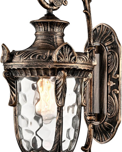 SAMTEEN Outdoor Wall Light Fixtures Bronze 20.1" Exterior Wall Lantern Sconce with Hammered Glass Shade Waterproof Porch Lights Wall Mount Outside Lights for Patio Front Door Garage House