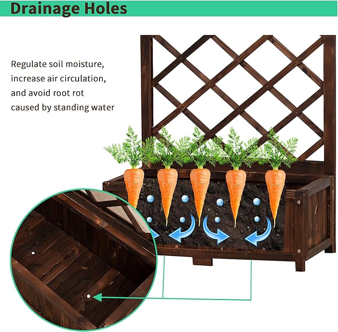 Anraja Raised Garden Bed with Trellis Wooden Planter Box Set of 2 Outdoor Wood Privacy Screen for Climbing Plant Planting Flower Patio Tomato Vegetable Herb Balcony Porch 29.5" L x 17.0" W x 67.0" H