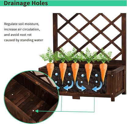 Anraja Raised Garden Bed with Trellis Wooden Planter Box Set of 2 Outdoor Wood Privacy Screen for Climbing Plant Planting Flower Patio Tomato Vegetable Herb Balcony Porch 29.5" L x 17.0" W x 67.0" H